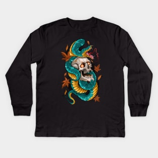 Japanese Tattoo Style Skull and Snake Kids Long Sleeve T-Shirt